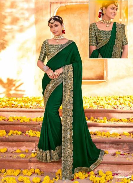 Green Colour Latest Heavy Wedding Wear Silk Saree Collection 81647
